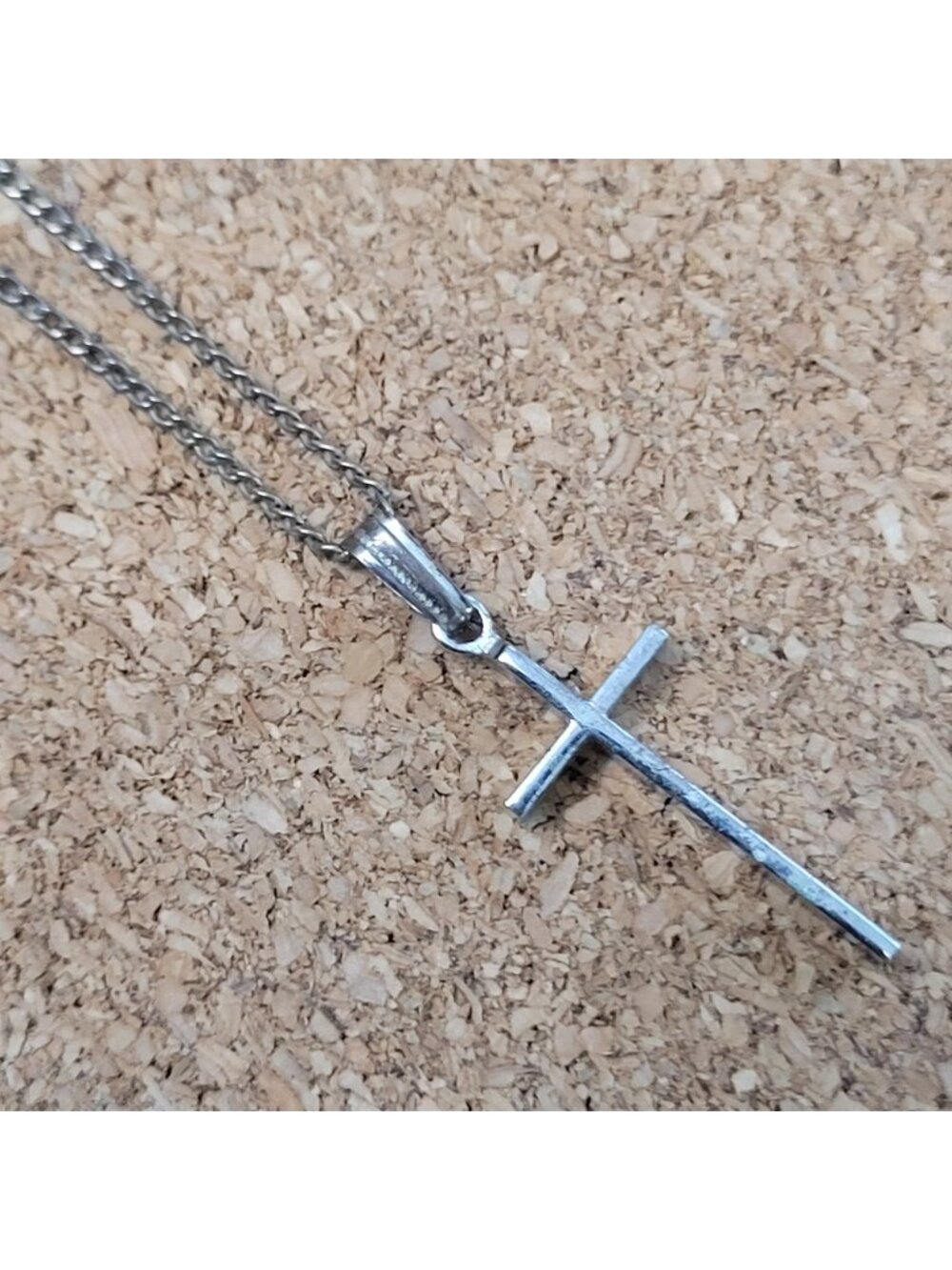 Vintage Sterling Silver Cross Pendant Charm 14" Chain